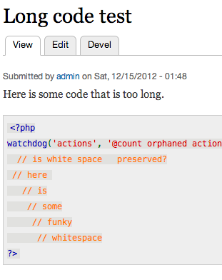 Codefilter whitespace preserved